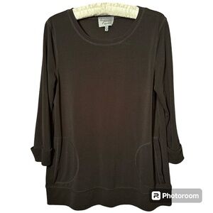 Lynn Ritchie Silver Black 3/4 Sleeve Top size XS